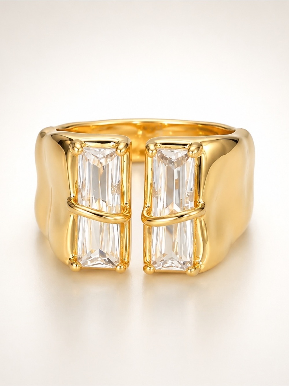 24K Gold Filled Double Baguette Signet Ring (3311)